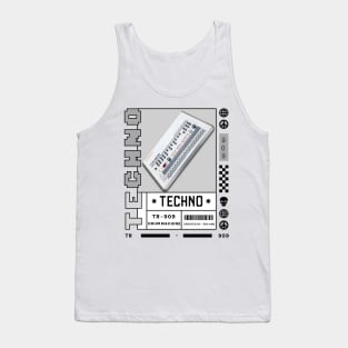 TECHNO  - Tr 909 Drum Machine (White/Grey) Tank Top